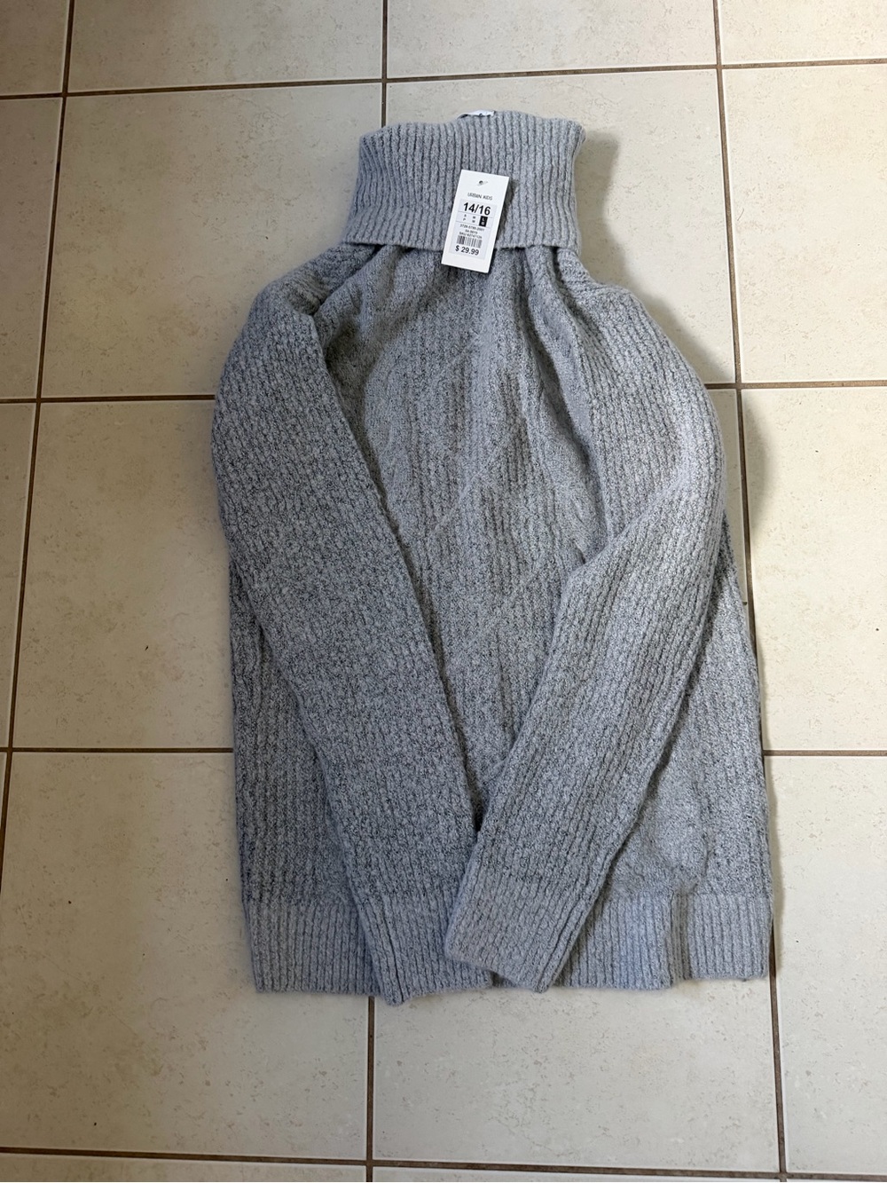 Kids Gray Turtleneck Cable Knit Sweater